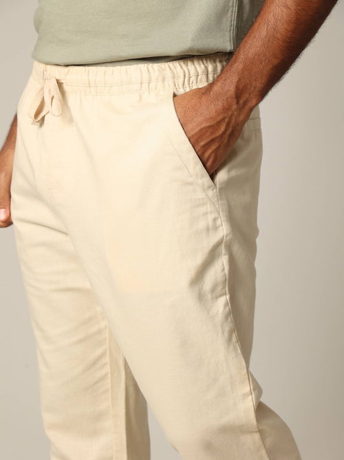 Pantalon en coton et lin avec taille élastiquée et cordon 'Deeluxe' - Kiabi
