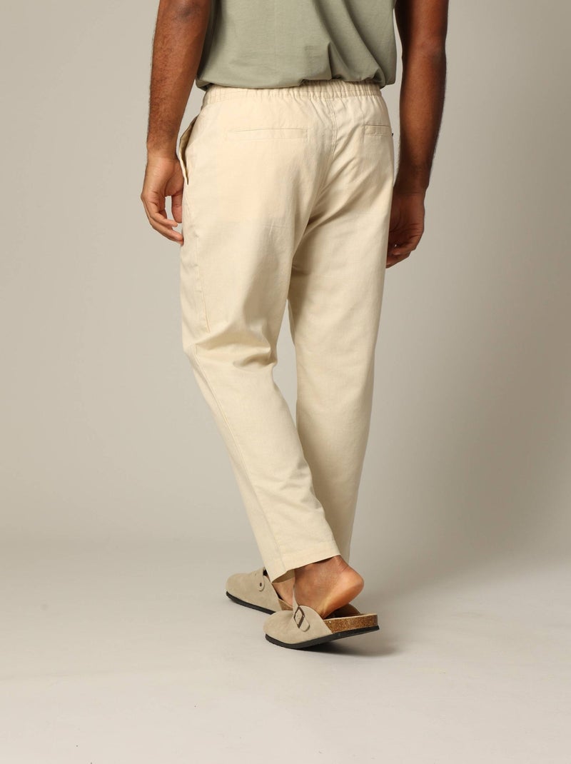 Pantalon en coton et lin avec taille élastiquée et cordon 'Deeluxe' Beige - Kiabi