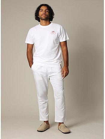 Pantalon en coton et lin avec taille élastiquée et cordon 'Deeluxe'
