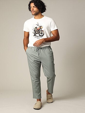 Pantalon en coton et lin avec taille élastiquée et cordon 'Deeluxe'