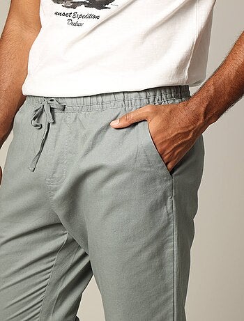Pantalon en coton et lin avec taille élastiquée et cordon 'Deeluxe'