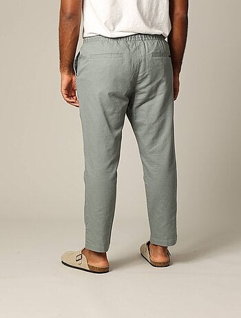 Pantalon en coton et lin avec taille élastiquée et cordon 'Deeluxe'