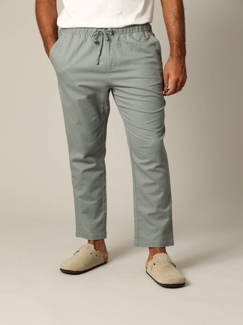 Pantalon en coton et lin avec taille élastiquée et cordon 'Deeluxe' - Kiabi