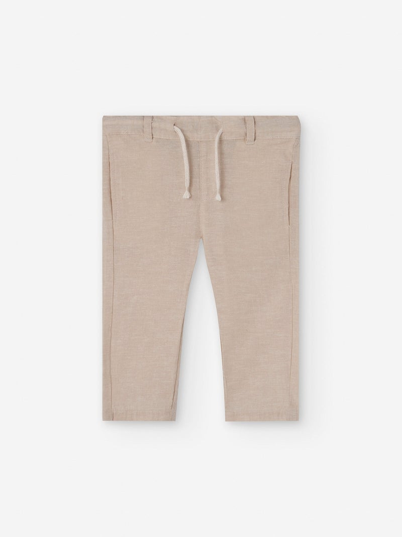 Pantalon en Coton et Lin Beige - Kiabi