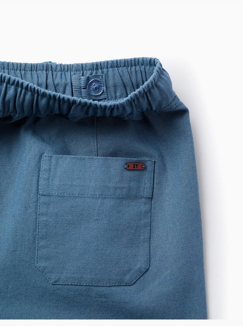 Pantalon en Coton et Lin Bleu - Kiabi