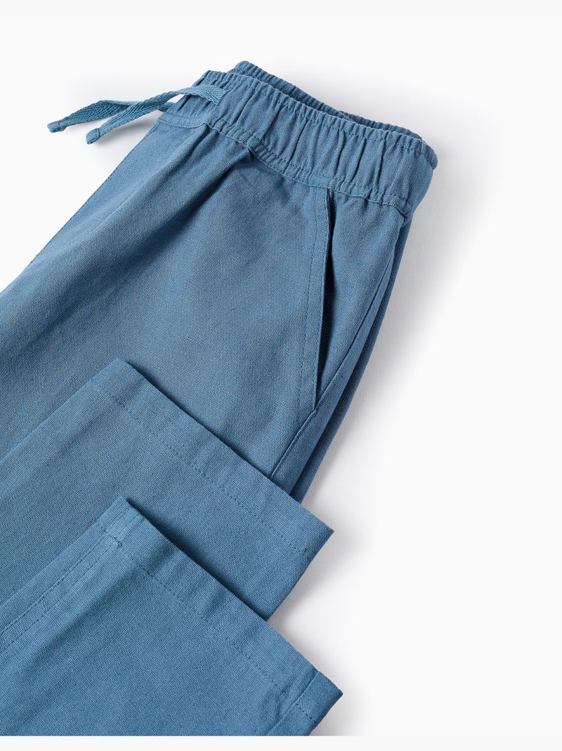 Pantalon en Coton et Lin Bleu - Kiabi