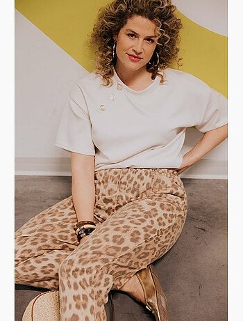 Pantalon en coton imprimé peau de bête PAPRIKA