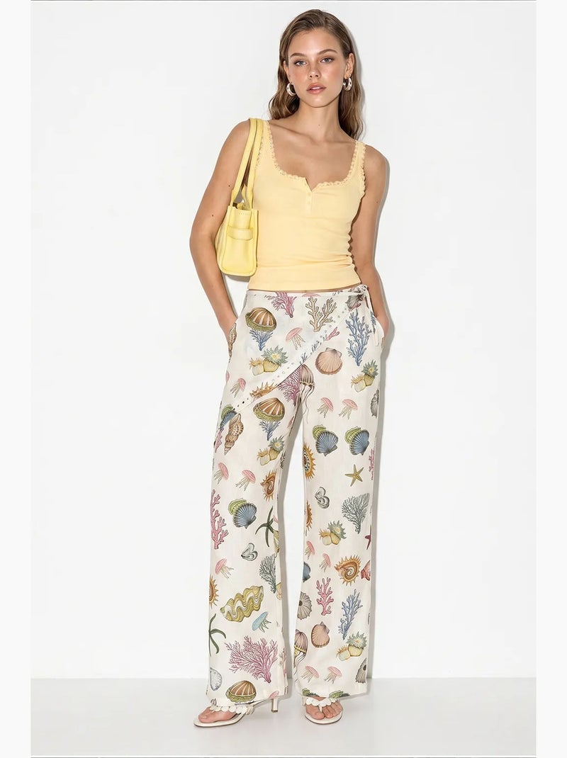 Pantalon en coton lucci Blanc Vert - Kiabi