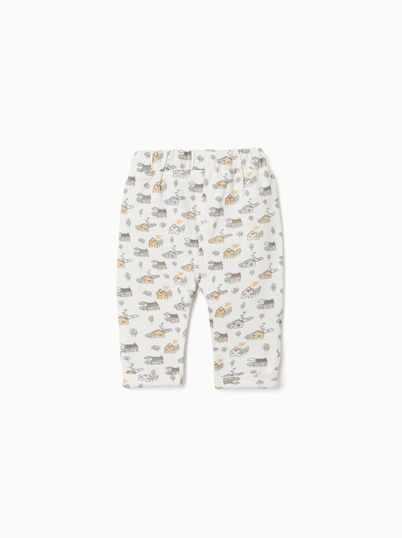Pantalon en coton peigné avec motif maison et arbre Blanc - Kiabi