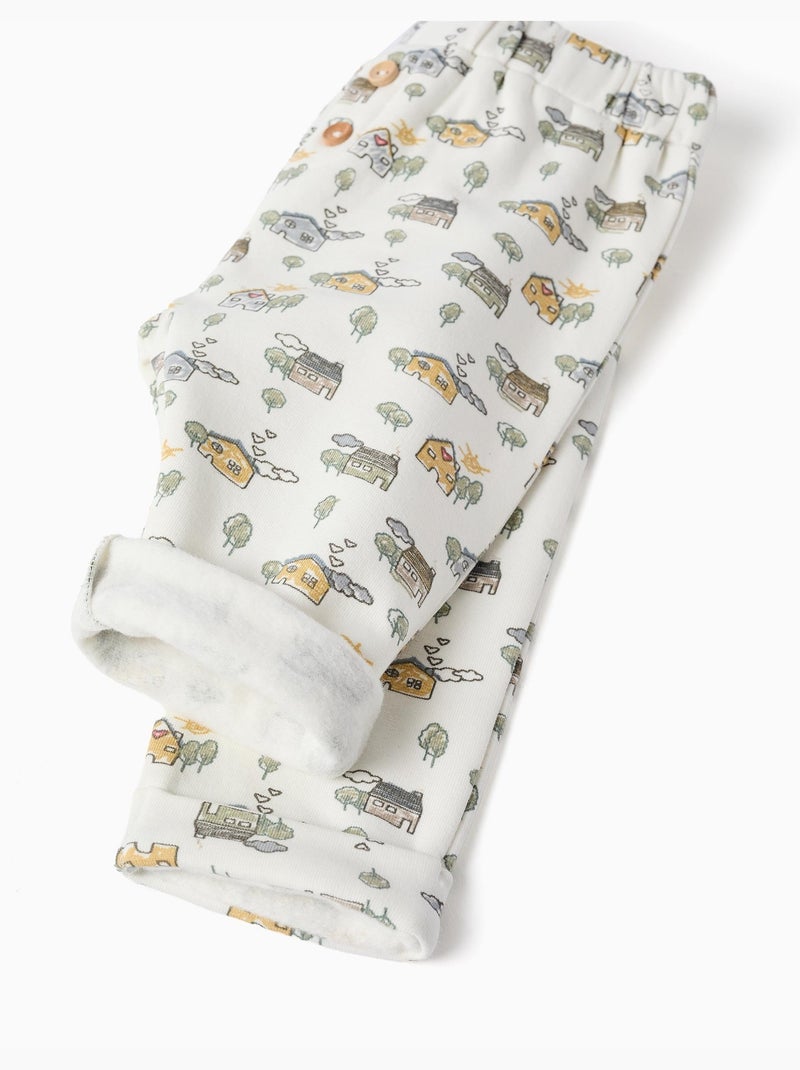 Pantalon en coton peigné avec motif maison et arbre Blanc - Kiabi