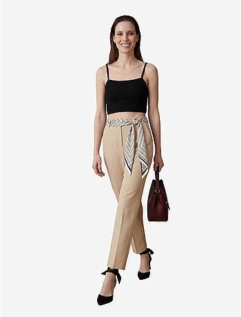 My fashion pantalon en crêpe à jambe droite et taille haute avec ceinture