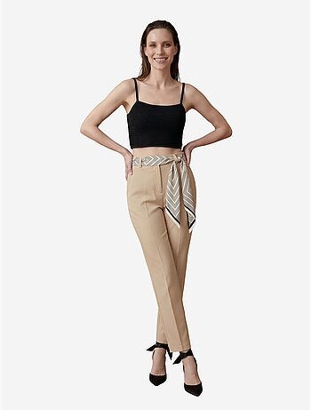 My fashion pantalon en crêpe à jambe droite et taille haute avec ceinture