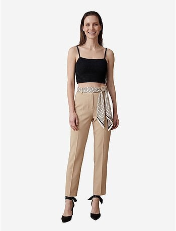 My fashion pantalon en crêpe à jambe droite et taille haute avec ceinture