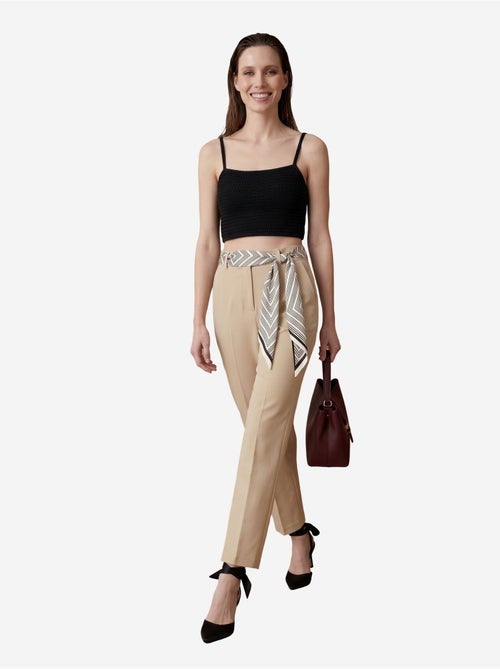 Pantalon en crêpe à jambe droite et taille haute avec ceinture my fashion - Kiabi