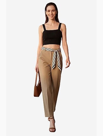 Pantalon en crêpe à jambe droite et taille haute avec ceinture my fashion
