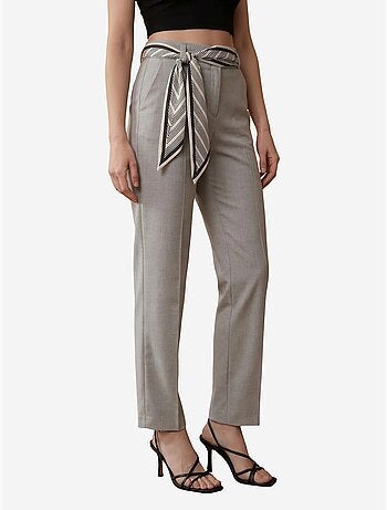 My fashion pantalon en crêpe à jambe droite et taille haute avec ceinture