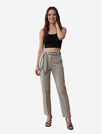 My fashion pantalon en crêpe à jambe droite et taille haute avec ceinture