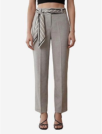 My fashion pantalon en crêpe à jambe droite et taille haute avec ceinture