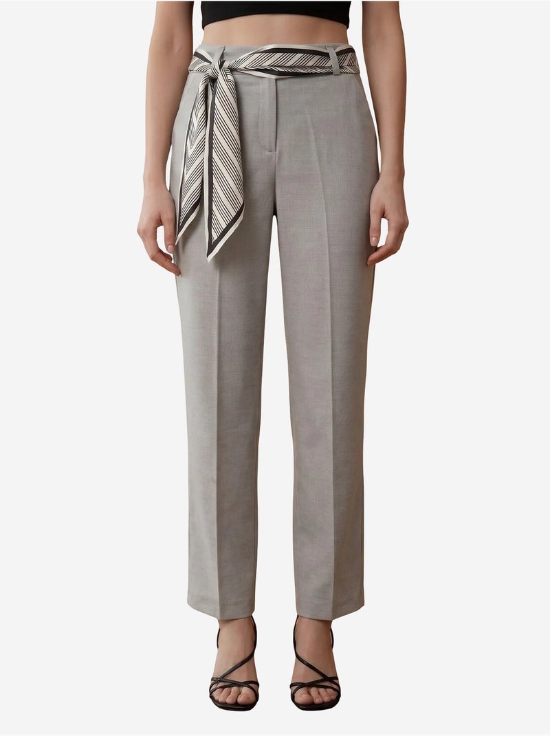 Pantalon en crêpe à jambe droite et taille haute avec ceinture my fashion Gris clair - Kiabi