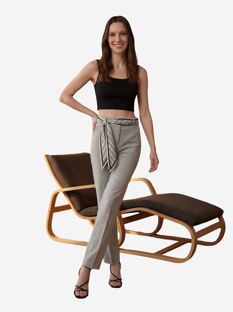 Pantalon en crêpe à jambe droite et taille haute avec ceinture my fashion Gris clair - Kiabi