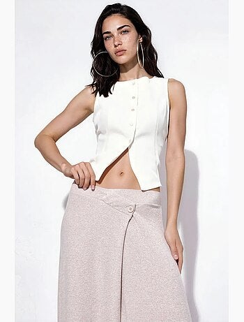Pantalon en crêpe à jambe large et taille haute busem