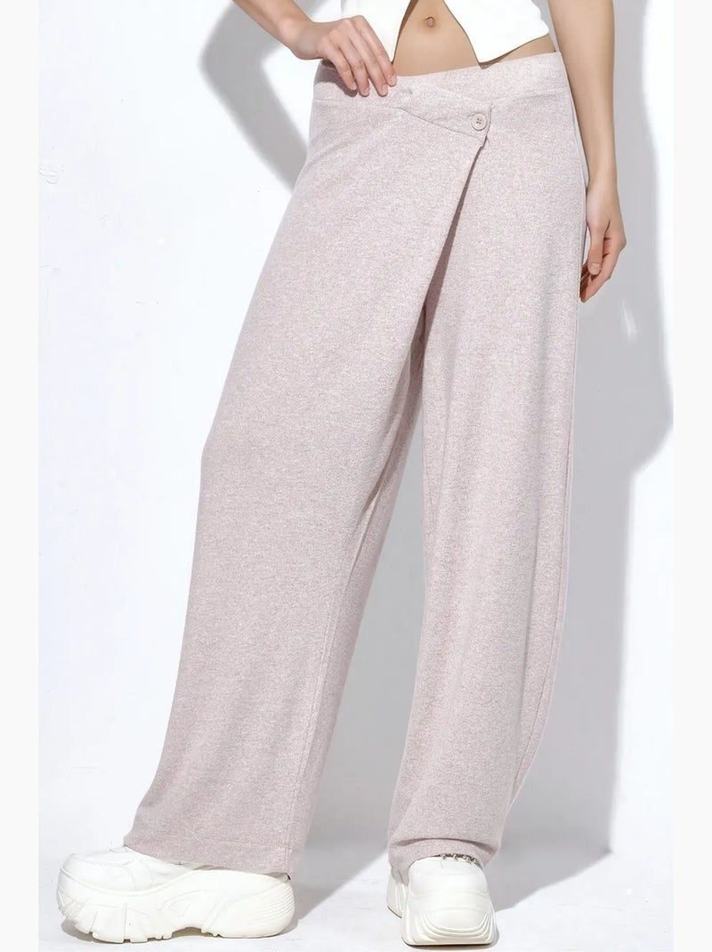 Pantalon en crêpe à jambe large et taille haute busem Beige argile - Kiabi