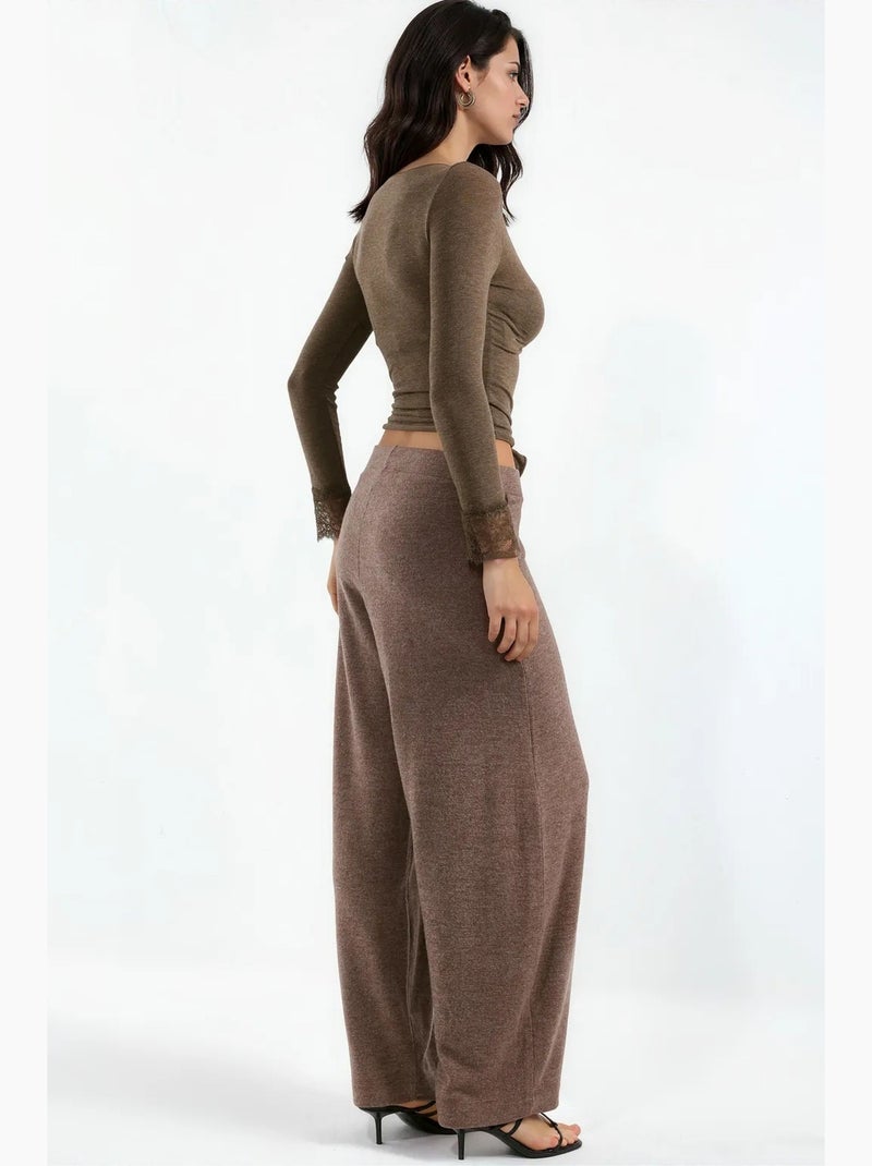 Pantalon en crêpe à jambe large et taille haute busem Mauve - Kiabi