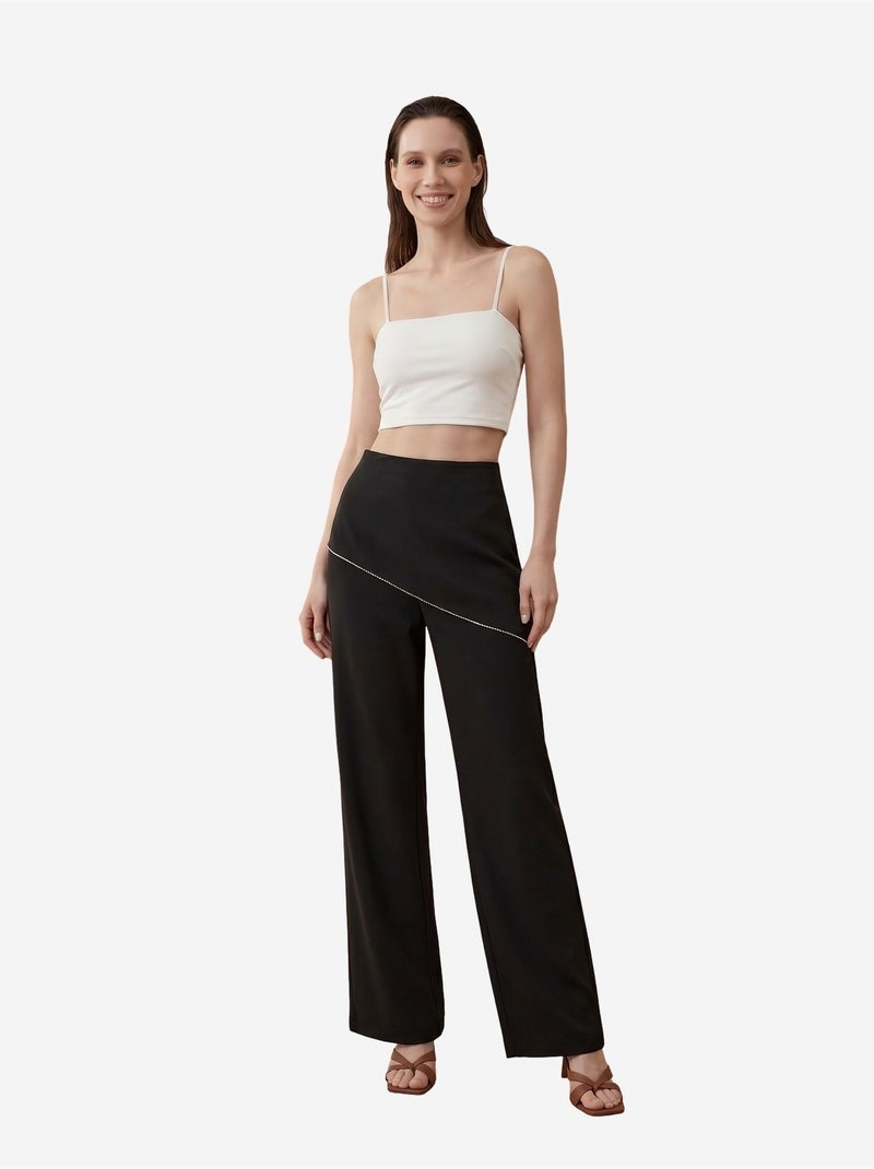 Pantalon en crêpe à jambe large et taille haute my fashion Noir - Kiabi