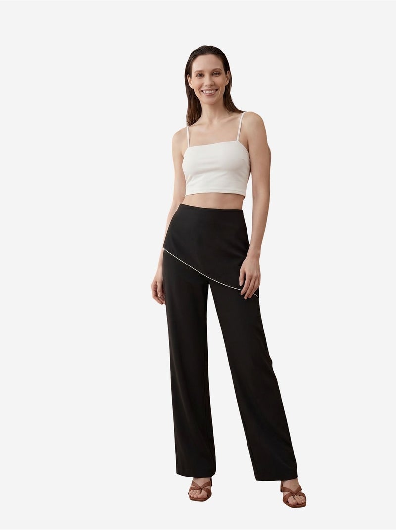 Pantalon en crêpe à jambe large et taille haute my fashion Noir - Kiabi