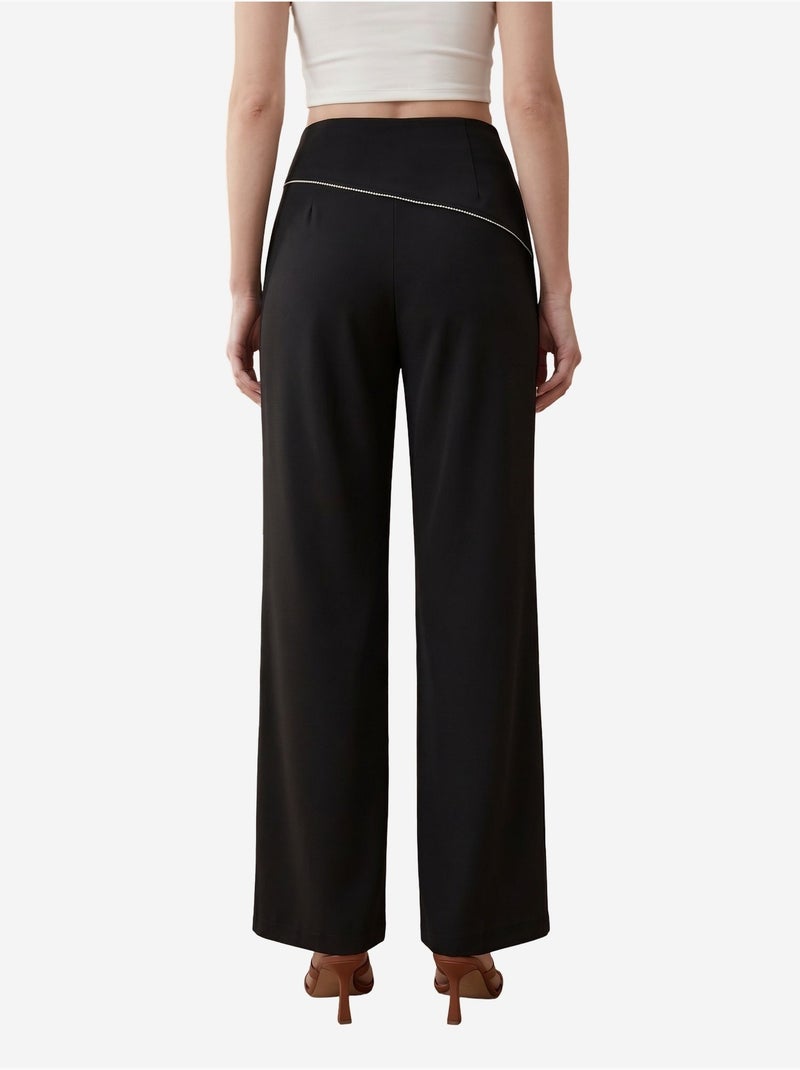 Pantalon en crêpe à jambe large et taille haute my fashion Noir - Kiabi