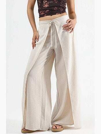 Pantalon en crêpe à taille élastiquée avec cordon de serrage et détail noué busem