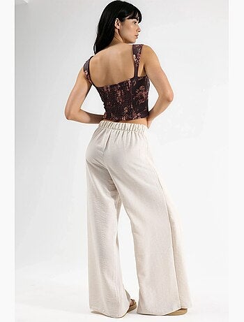 Pantalon en crêpe à taille élastiquée avec cordon de serrage et détail noué busem