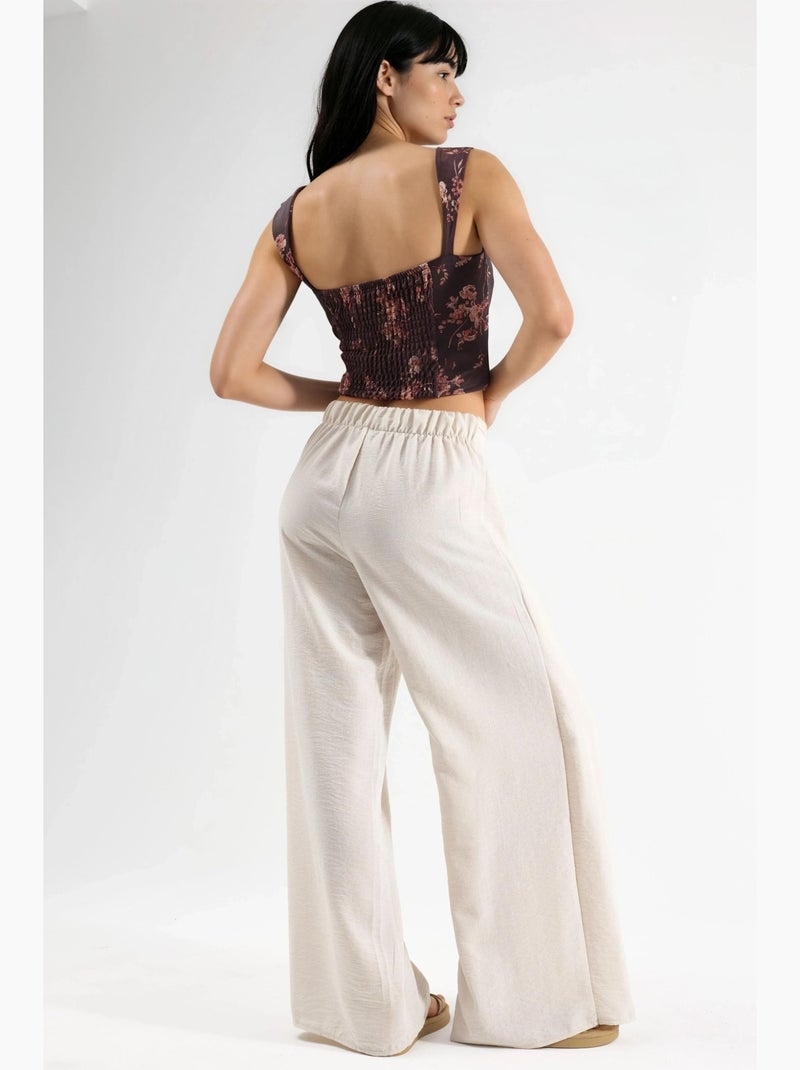 Pantalon en crêpe à taille élastiquée avec cordon de serrage et détail noué busem Beige argile - Kiabi