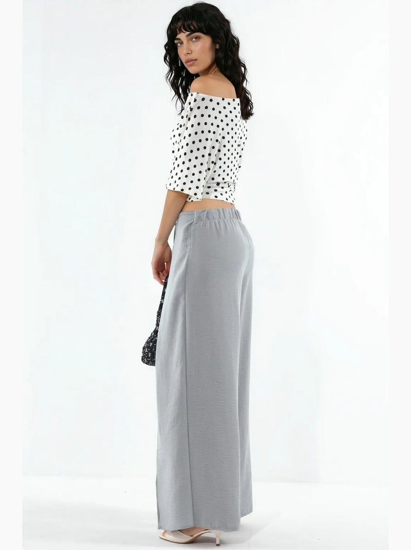 Pantalon en crêpe à taille élastiquée avec cordon de serrage et détail noué busem Gris clair - Kiabi