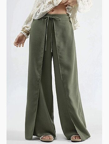 Pantalon en crêpe à taille élastiquée avec cordon de serrage et détail noué busem