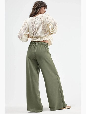 Pantalon en crêpe à taille élastiquée avec cordon de serrage et détail noué busem