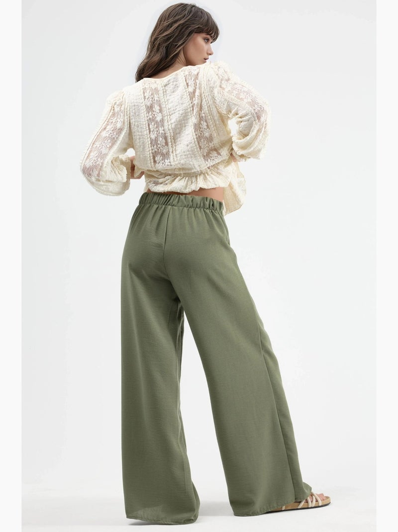 Pantalon en crêpe à taille élastiquée avec cordon de serrage et détail noué busem Kaki - Kiabi