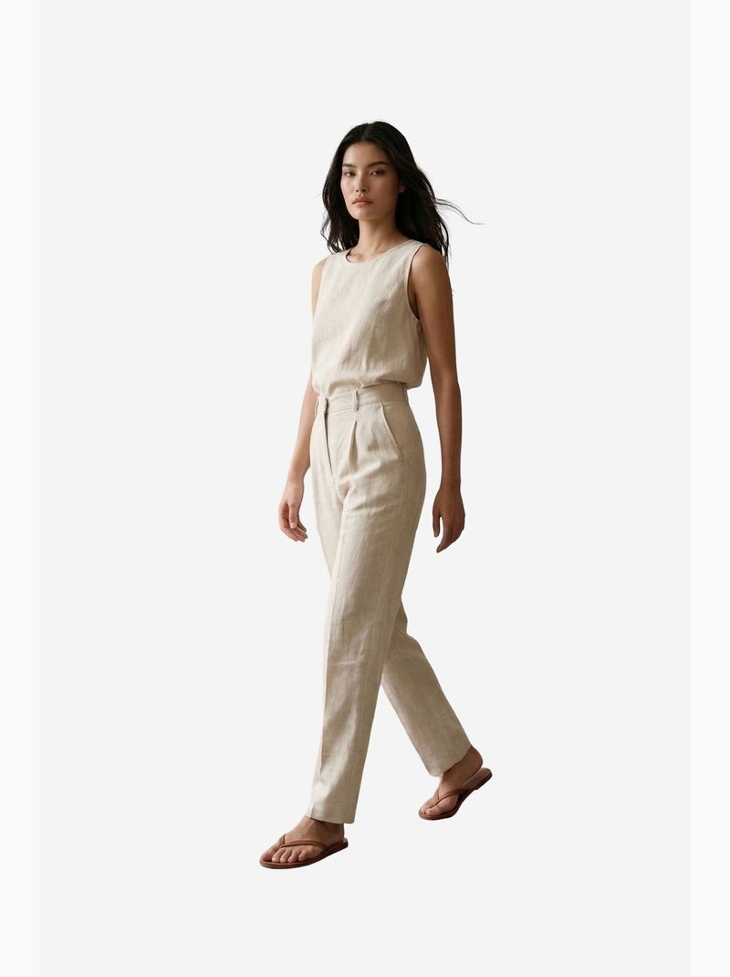 Pantalon en crêpe taille haute à jambe droite my fashion Beige naturel - Kiabi