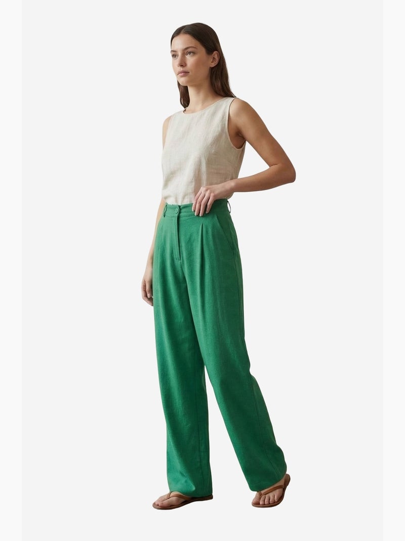 Pantalon en crêpe taille haute à jambe droite my fashion Vert émeraude - Kiabi