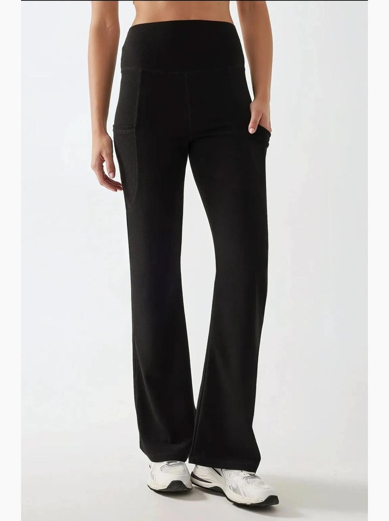 Pantalon en crêpe taille haute à jambes larges hiccup Noir - Kiabi