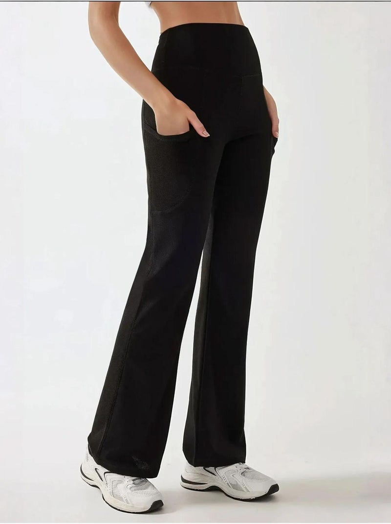 Pantalon en crêpe taille haute à jambes larges Noir - Kiabi