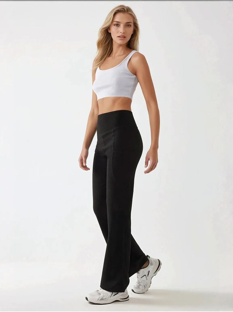 Pantalon en crêpe taille haute à jambes larges Noir - Kiabi
