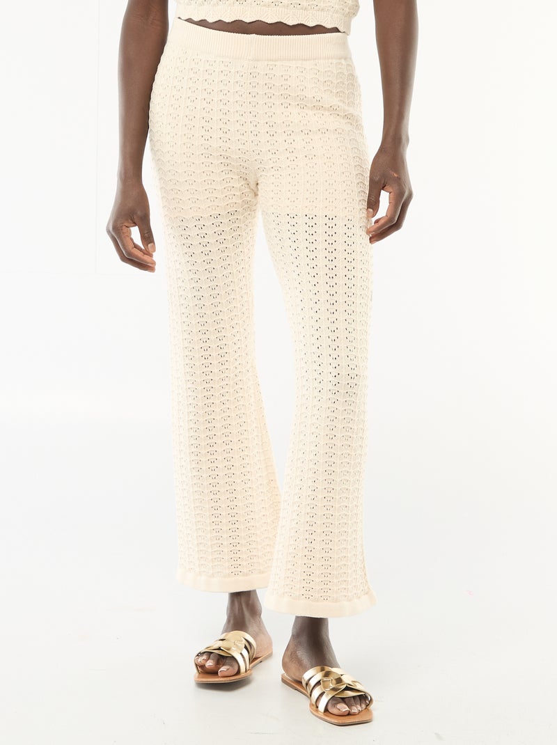 Pantalon en crochet flare Beige - Kiabi