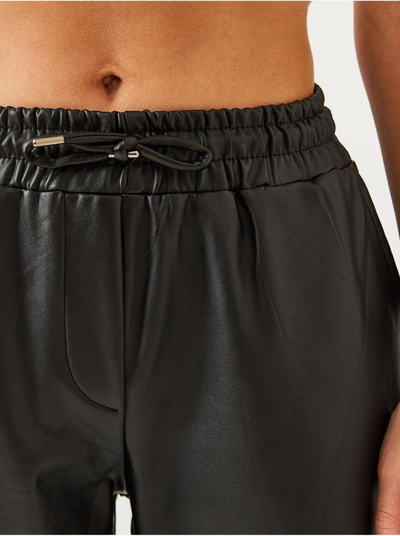 Pantalon en cuir à taille et poignets élastiques bianco lucci Noir - Kiabi