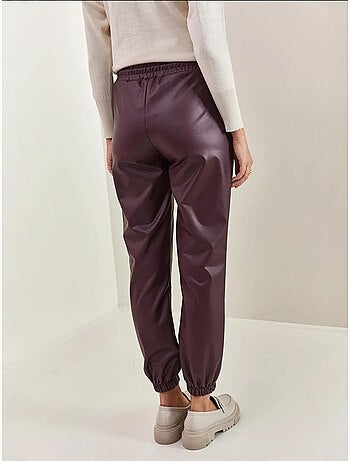 Pantalon en cuir à taille et poignets élastiques bianco lucci