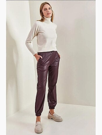 Pantalon en cuir à taille et poignets élastiques lucci
