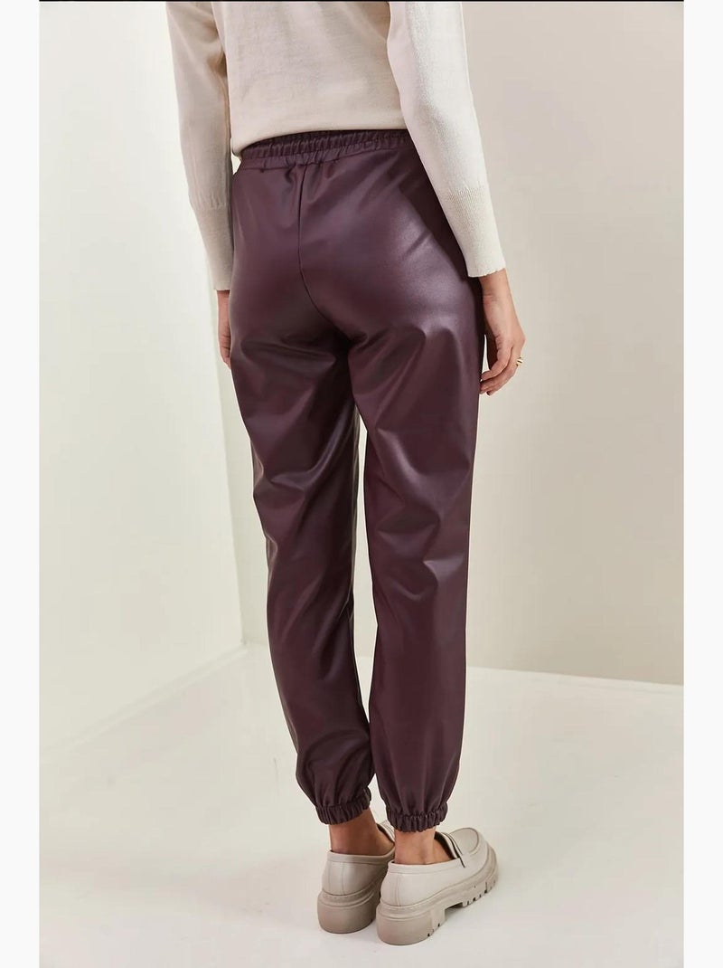 Pantalon en cuir à taille et poignets élastiques lucci Rouge bordeaux - Kiabi