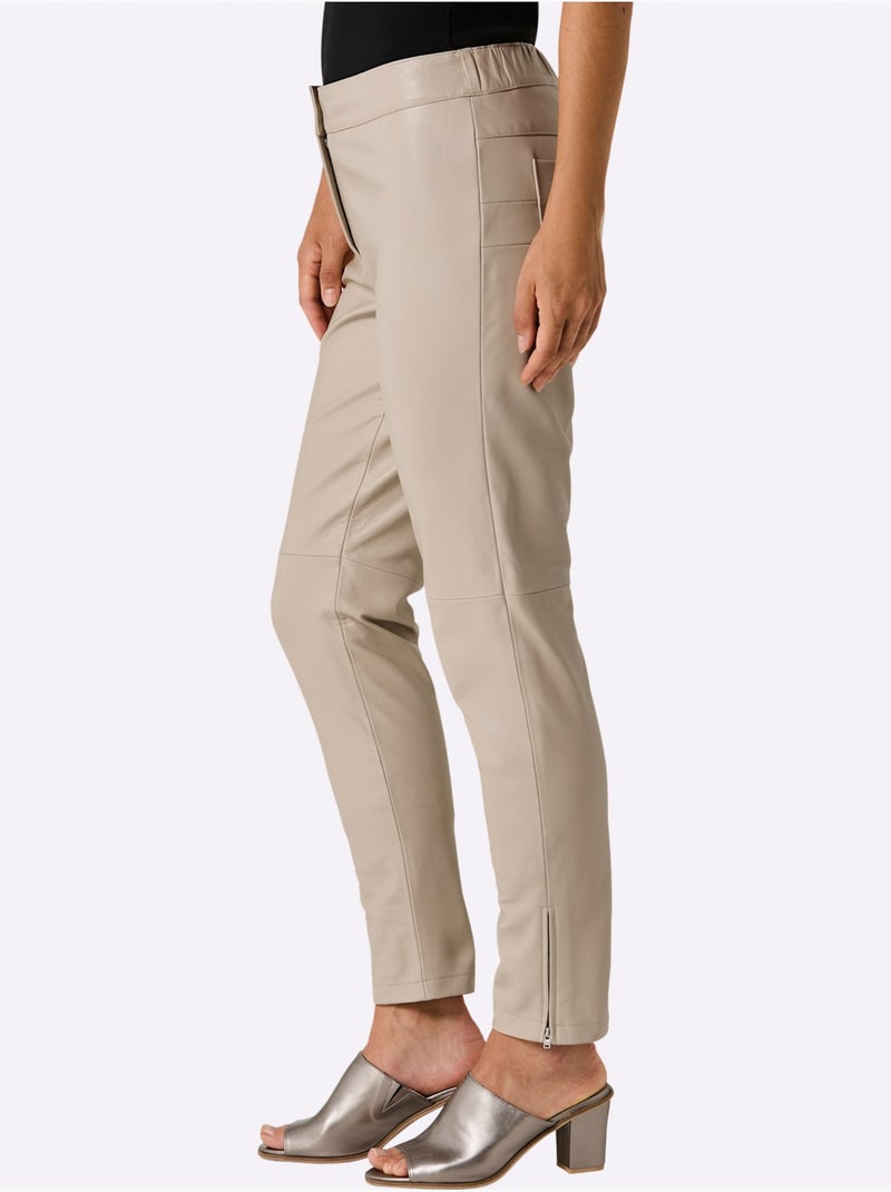 Pantalon En Cuir Cuir Agneau Nappa - Taille Standard - helline Beige - Kiabi