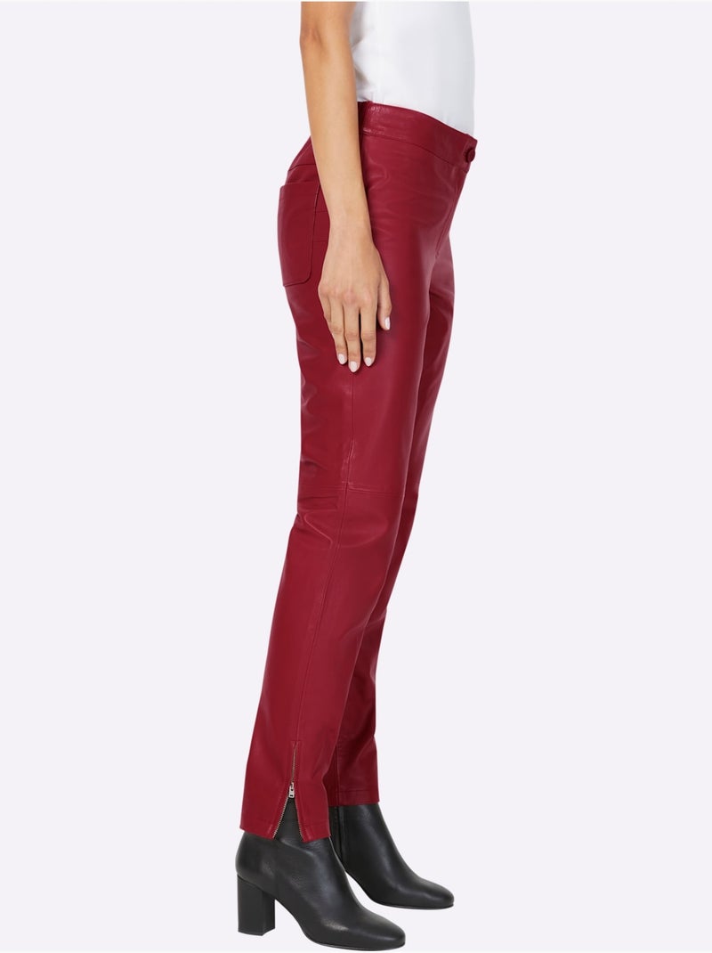Pantalon En Cuir Cuir Agneau Nappa - Taille Standard - helline Cerise - Kiabi