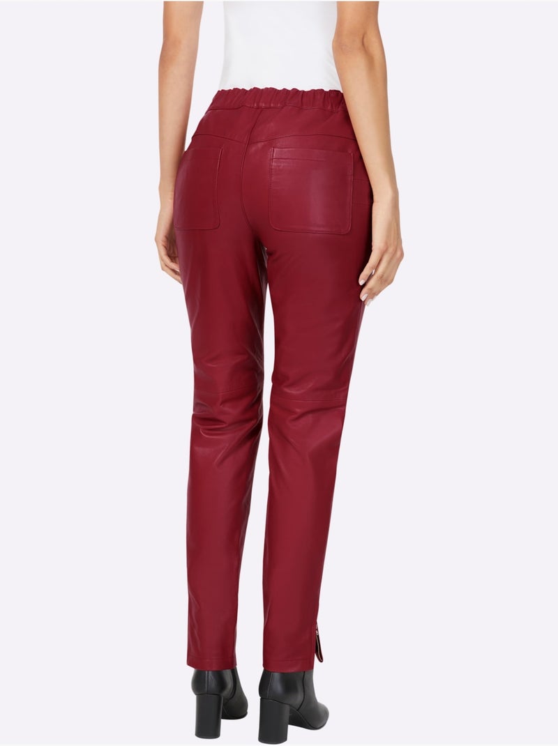 Pantalon En Cuir Cuir Agneau Nappa - Taille Standard - helline Cerise - Kiabi